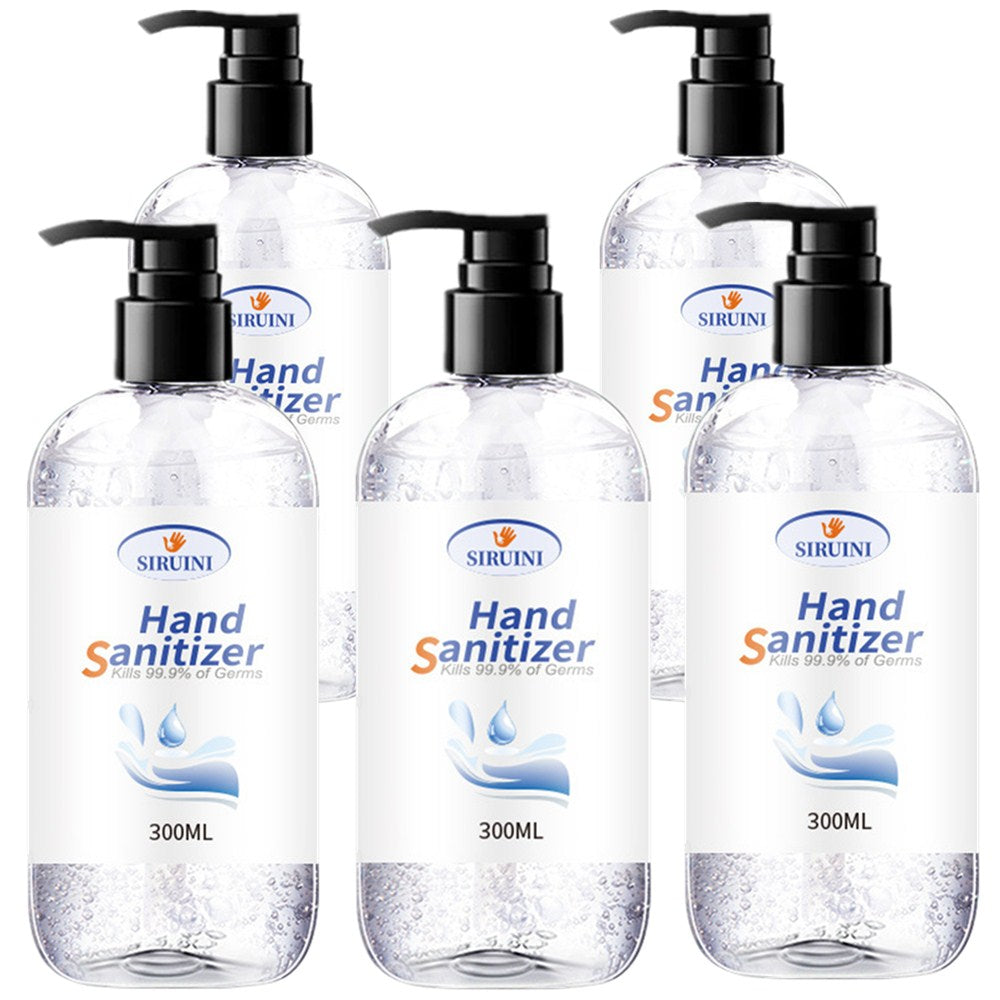 5x Bottles of Hand Sanitiser Gel 300ml Pump Head Family Bottle 75% Alcohol Antibacterial Disinfectant